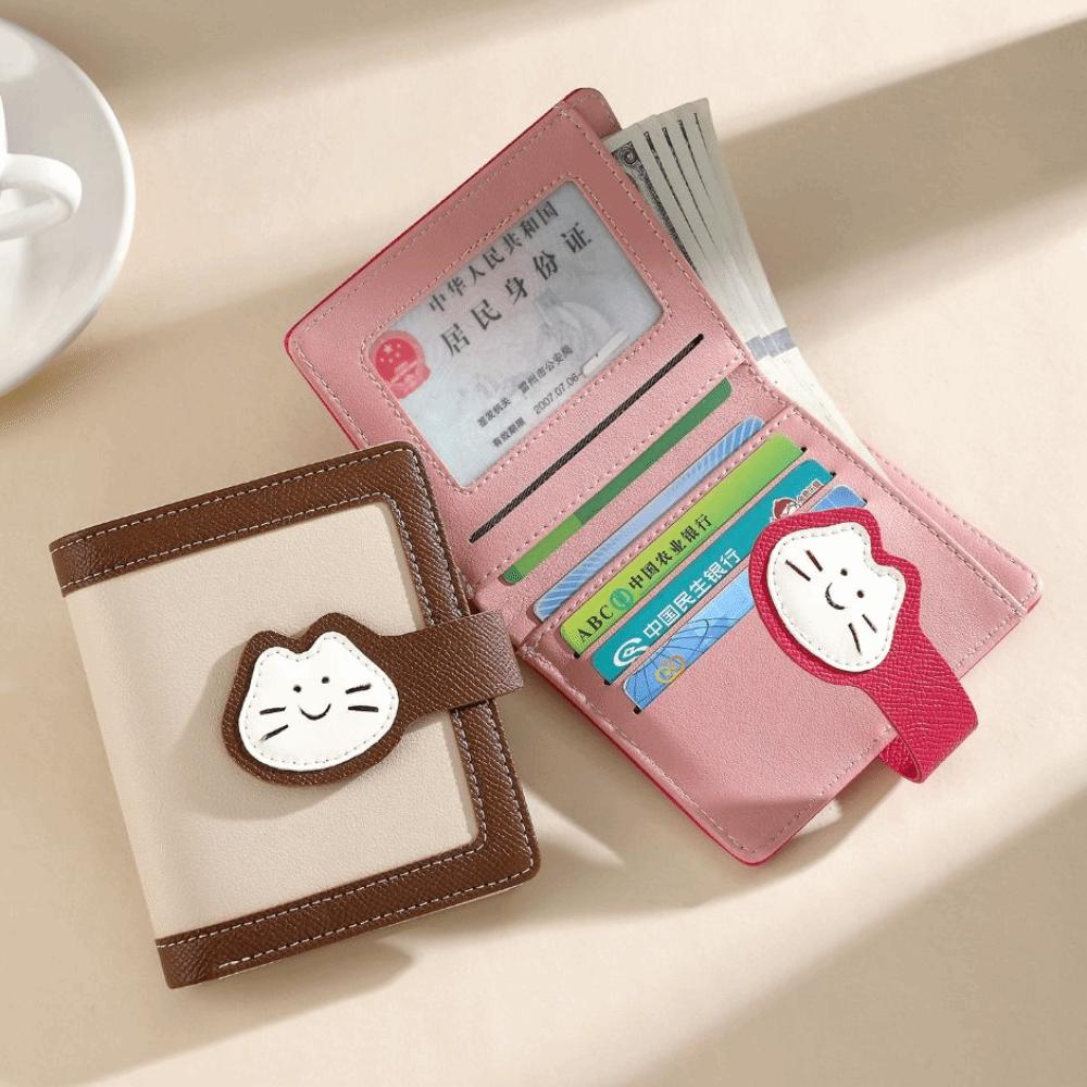 Card Pouch Portable Cat Printed Wallet PU Leather Cute Short Leather Purse Fashion Multiple Card Two Fold Wallet Girls
