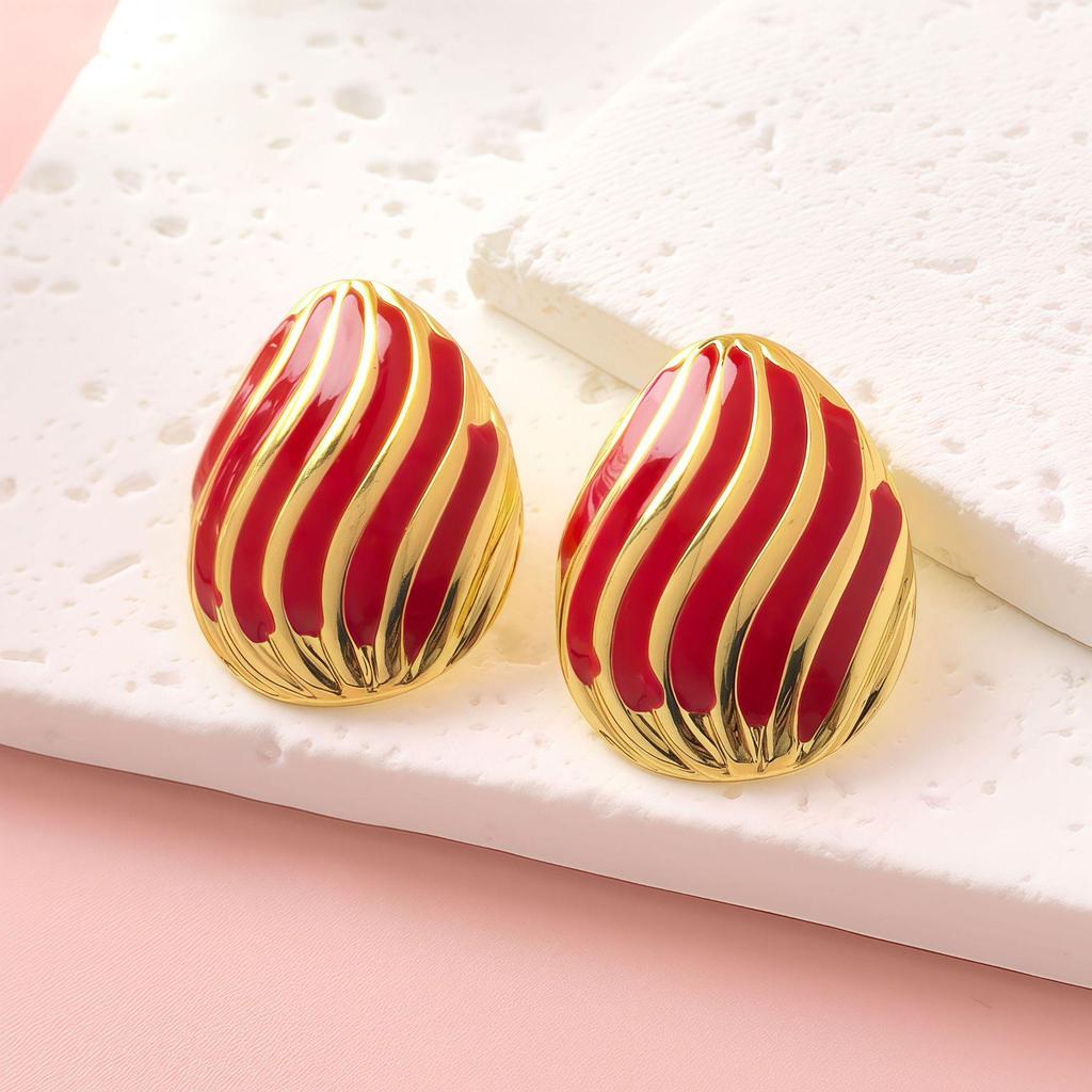 Summer Stripes Shell-Shaped Stainless Steel Stud Earrings