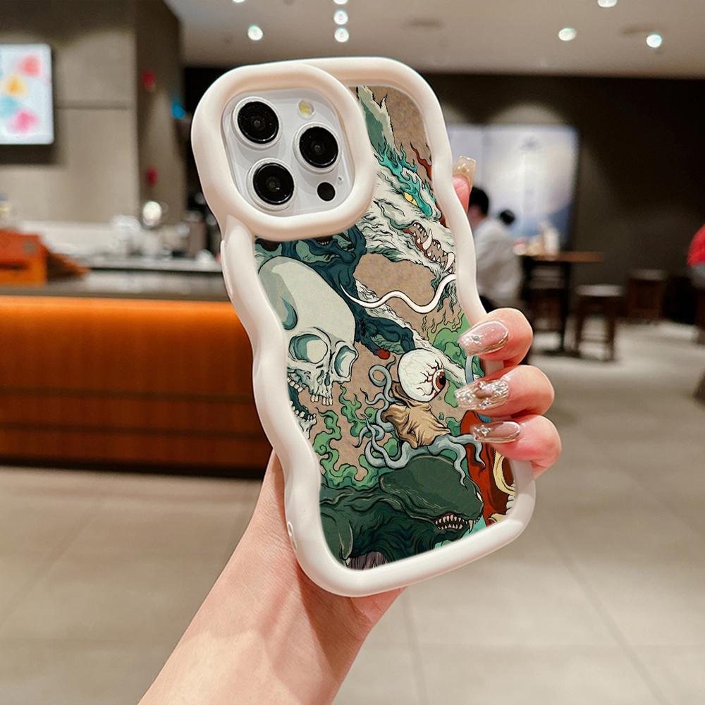 Macaron Big Wave Soft Phone Case für iPhone 11 12 13 14 15 Samsung A13 A14 A15 A23 A24 A25 A54 A55 Xiaomi Redmi Note 13 12C Cover A33 Drachendesign