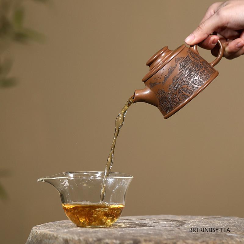 Tradition Yixing Handmade Purple Clay Teapot Chinese Hand-carved Landscape Tea Pot Beauty Tea Infuser Kettle Zisha Tea Set 180ml