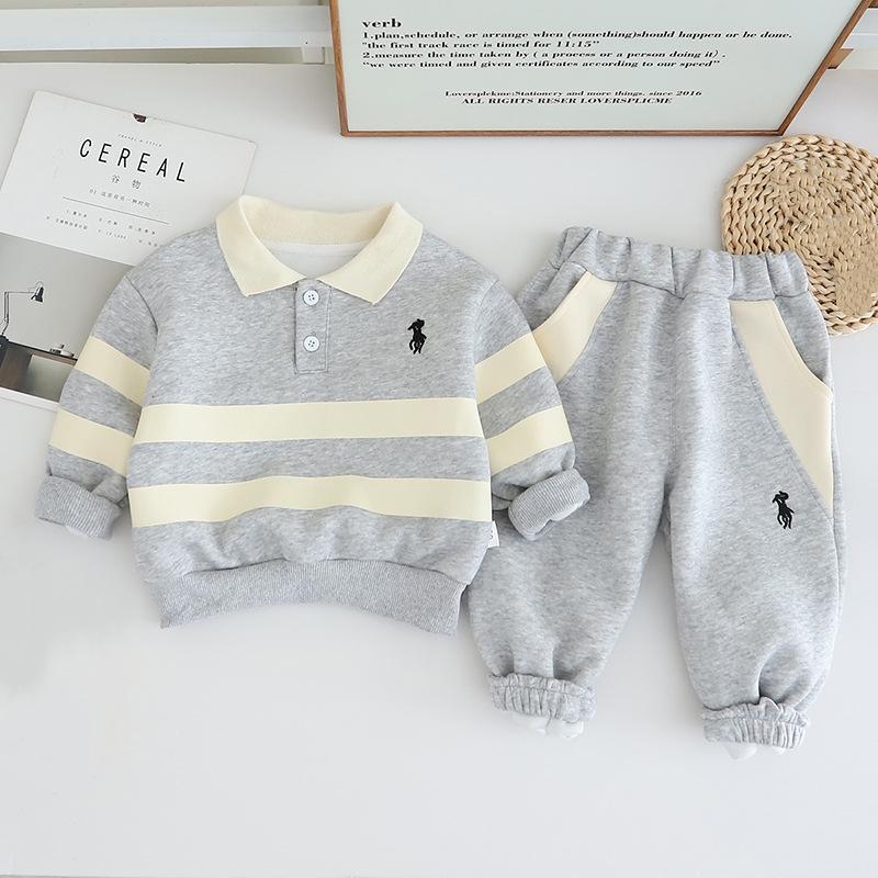 

2 шт./комплект детский комплект одежды модный детский свитер + штаны для мальчиков и девочек повседневные полосатые свитера весна-осень верхняя одежда костюм 80 серый