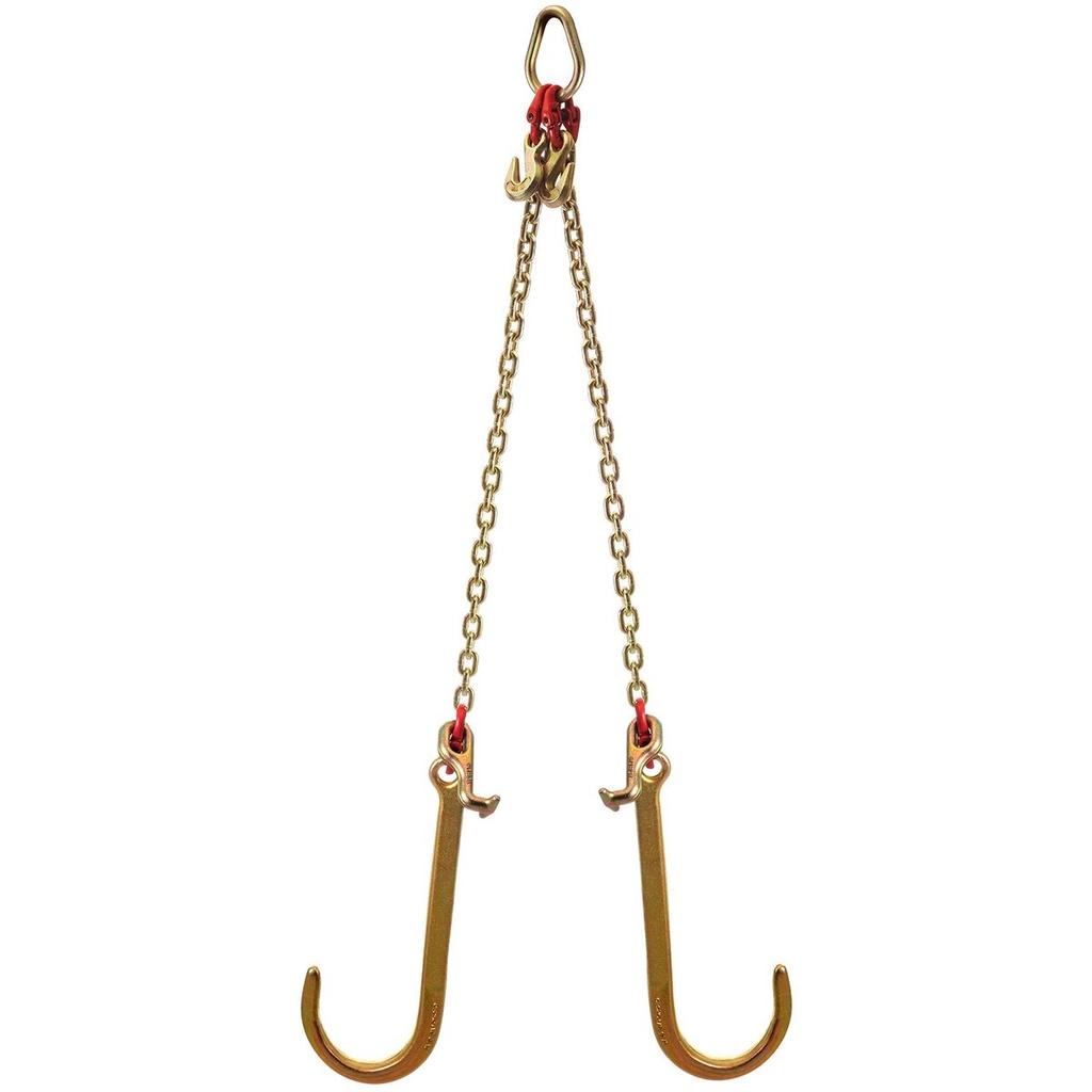 V Bridle Chain, 5/16 in x 2 ft Bridle Tow Chain, Grade 80 V-Bridle Transport Chain, 9260 Lbs Break Strength with TJ Hooks and Crab Hooks, Heavy Duty