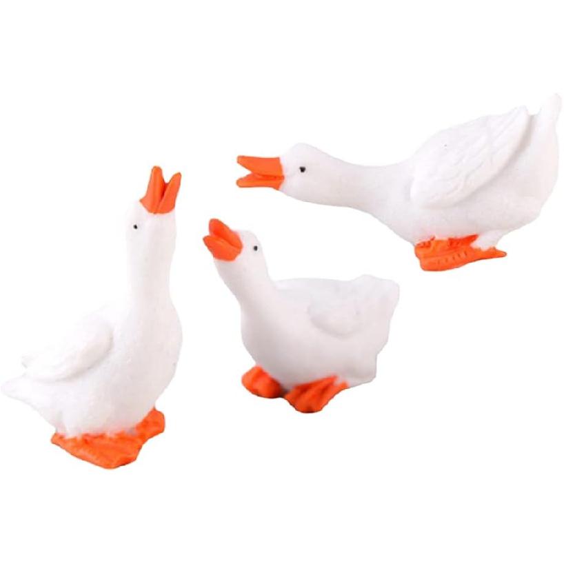 Amosfun 3 Set of White Goose Figurines Miniature Goose Figurines Animal Figures Decoration Toy House Courtyard Lawn Office Miniature Landscape