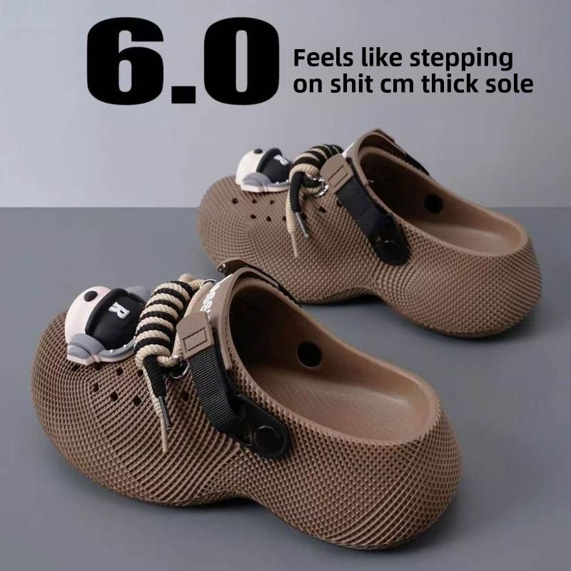 Summer Couple 3D Thick Soled Cave Shoes Outdoor Beach Slippers Wearing Earphones Dog Pattern Sandals