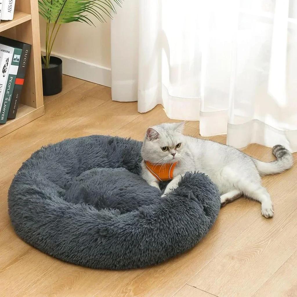 50cm Round Pet Bed for Small Medium Dog Bed Cat Bed,Long Plush Dark Gray Dog Bed