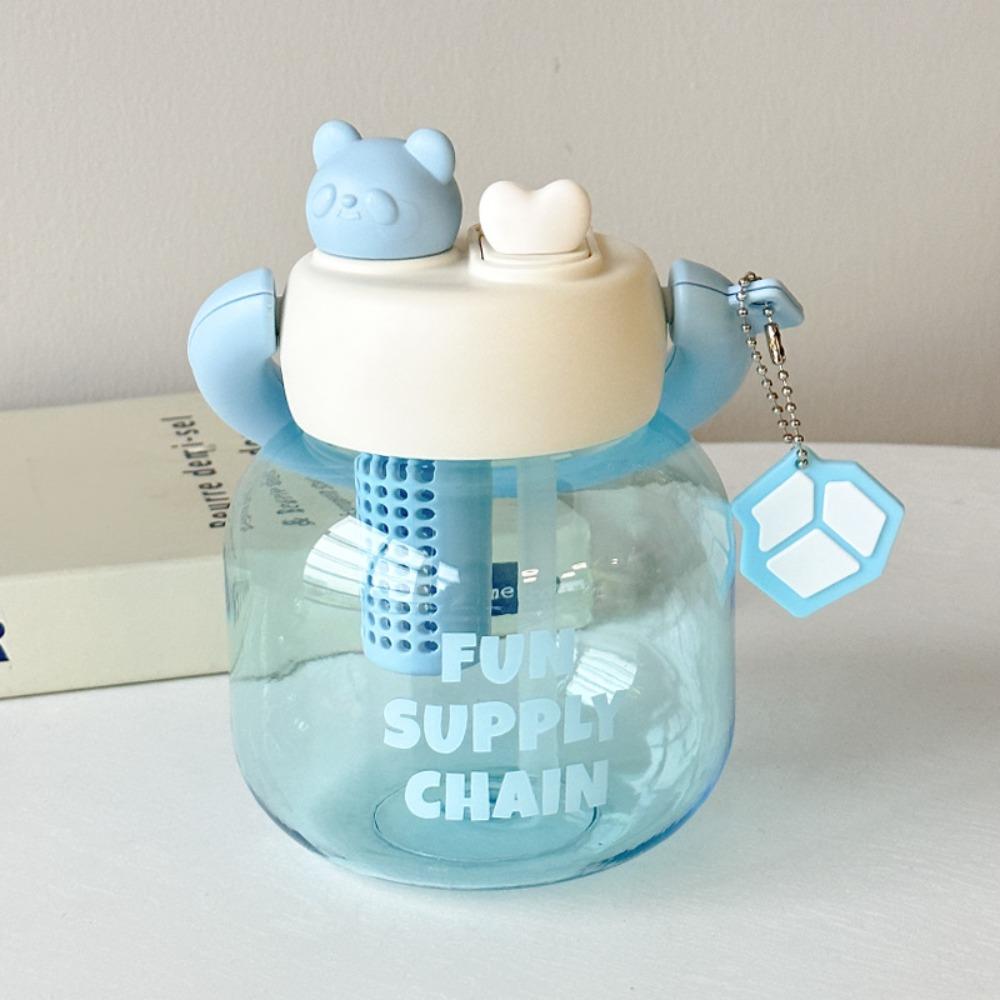 

With Straw Drinking Bottle 800ml Plastic Cup Cartoon Sports Water Bottle Outdoor Sports синій