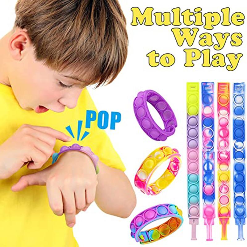 102050 Stück Armband Fidget Spielzeug Push Stressabbau Blase Sensorisches Spielzeug Regenbogen Silikonarmband Party Mitgebsel für Kinder Erwachsene