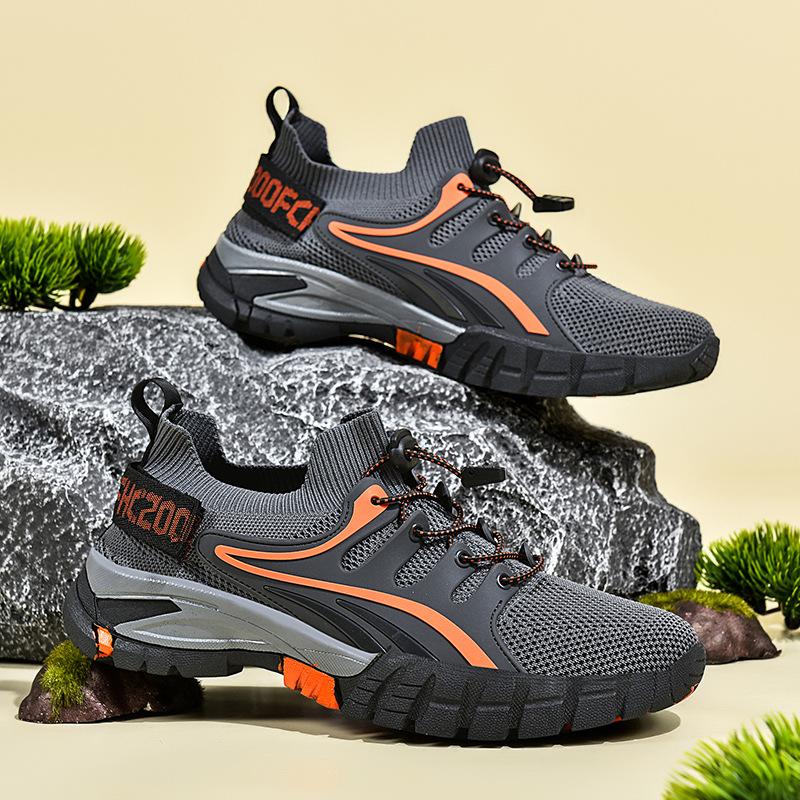 

Large size men s outdoor hiking shoes, fly-woven mesh, breathable and quick-drying creek walking shoes, wild camping, wading shoes, thick soles 47 темно-серого