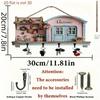 2D Plan, 1 2D Plan, A Cute Villa Wooden Multifunctional Home Keychain with Four Metal Hooks - Wall Decoration, Porch Decoration, Room Decoration