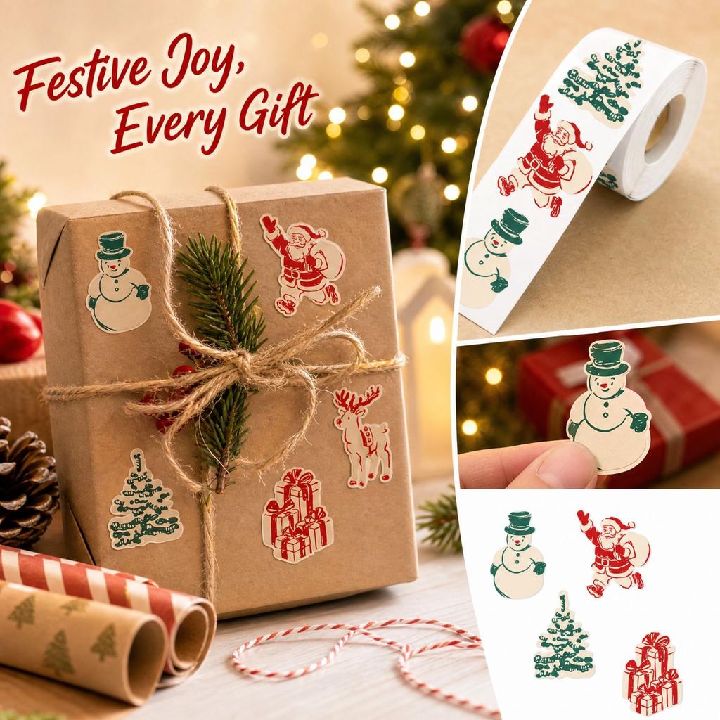 Christmas Stickers 500 Pcs, Snowman Holiday Sticker Roll for Gift Wrapping, Christmas Cards, Party Favors, DIY Crafts