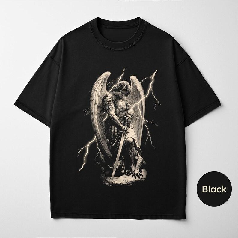 

Streetwear Saint Michael Archangel T Shirt Tee Womens Unisex Cotton Oversized Summer Loose Casual Short Sleeve Gothic Punk Hip Hop 4XL