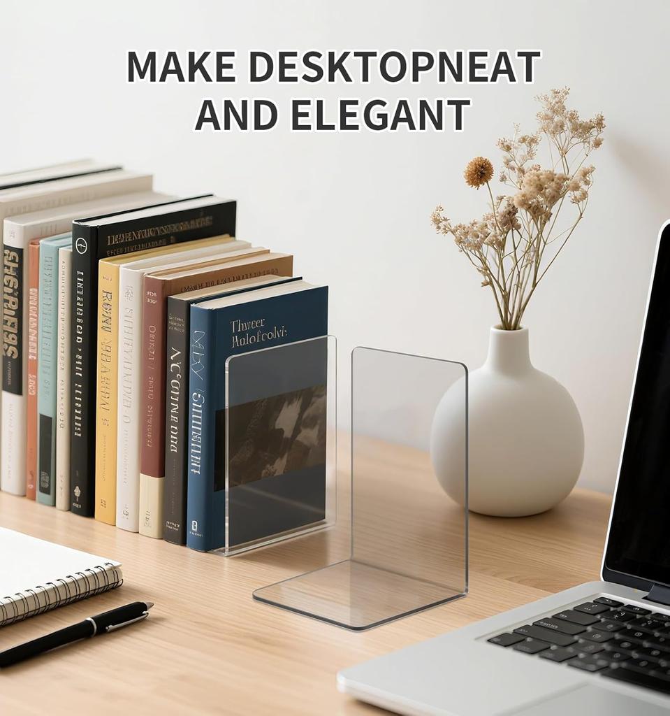 1 Piece Acrylic Bookend Heavy Duty Book End Book Holder Stopper L Shaped Book Stopper Desktop Organizer for Books Movies CDs