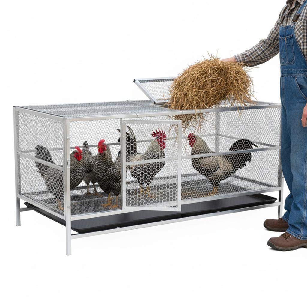 Heavy Duty Stainless Steel Poultry Cage Large Chicken Coop with Trough and Rainproof Cover Perfect for Farming and Livestock