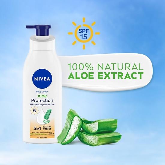 Lait corporel NIVEA Aloe Protection 400 ml | SPF 15 | Extraits d'aloe vera | Sérum hydratant | Hommes et femmes | Tous types de peau
