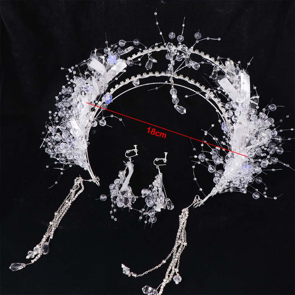 Fairy Bride Crystal Crown Earrings Jeweled Wedding Jewelry Set Sweet Rhinestone Headband  Girls