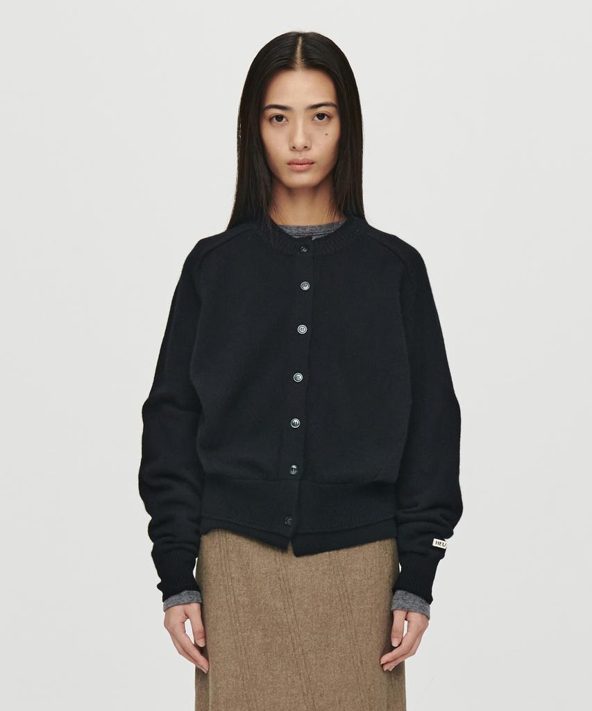 Heute Double Rib Crop Knit Cardigan (Black)