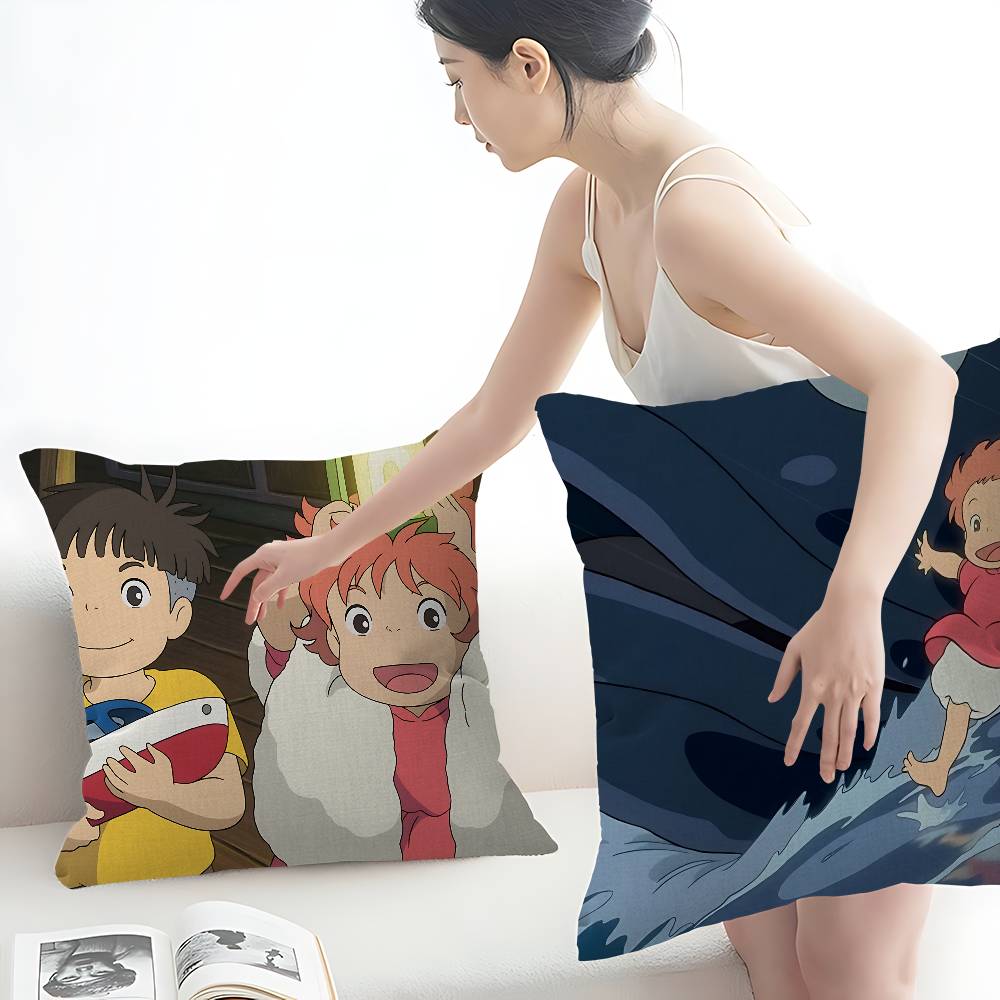 Cute P-Ponyo Movie On The Cliff Cushion Cover Pillowcase Upholstery Sofa Throw Pillow Home Decor Pillowcas