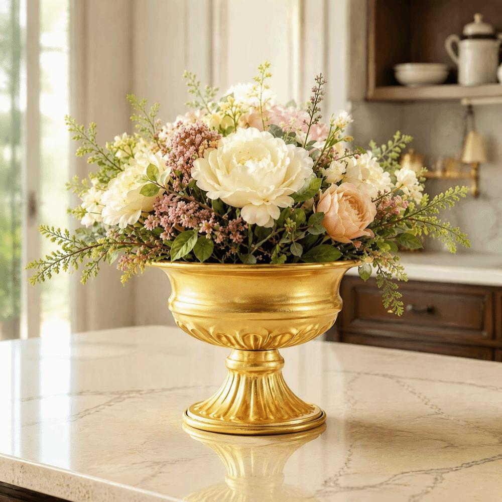 Luxury Finish Metal Vase High-footed Design Flower Pot European Urn-shaped Vase  Floral Arrangement