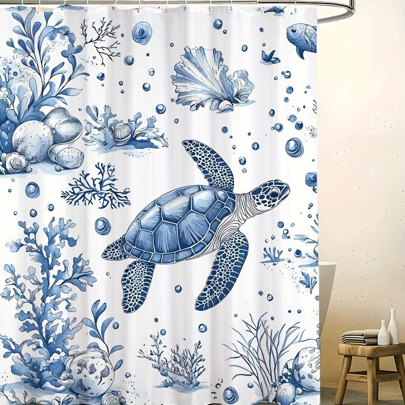 1pc Ocean-Themed Shower Curtain with Turtle Design, 70.8x70.8 Inch, Durable Polyester, Easy to Clean, Includes 12 Hooks - Ideal