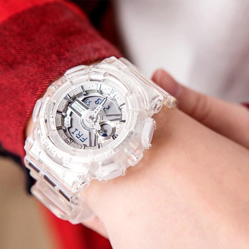Casio G-Shock Summer Cool Transparent Ice Tough Series Ice Cream Pink Quartz Movement Watch Unisex Watches Black GA-700SK-1A+BA-110CR-7A