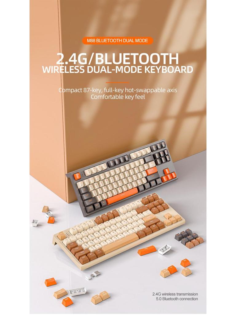 Free Wolf M88 Dual-Mode Wireless Russian Mechanical Gaming Keyboard with PBT Keycaps