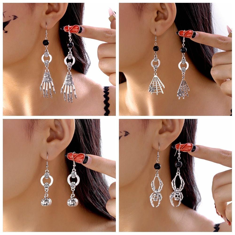 Punk Style Skeleton Pendant Earrings Exaggerate Skull Earrings Halloween Dangle Earrings  Lady