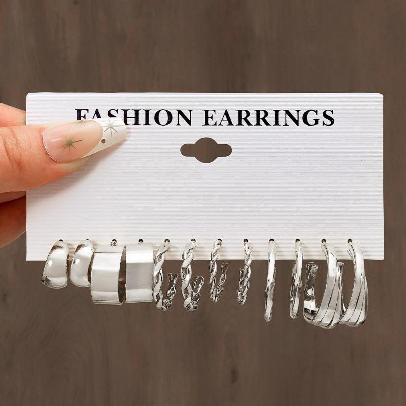 European and American Geometric Metal Hoop Earrings Set