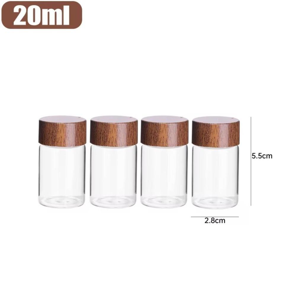 4pcs New 10/20/30ml Glass Bottle Wooden Lids Airtight Canisters Sealed Container Coffee Bean Glass Tube Kitchen