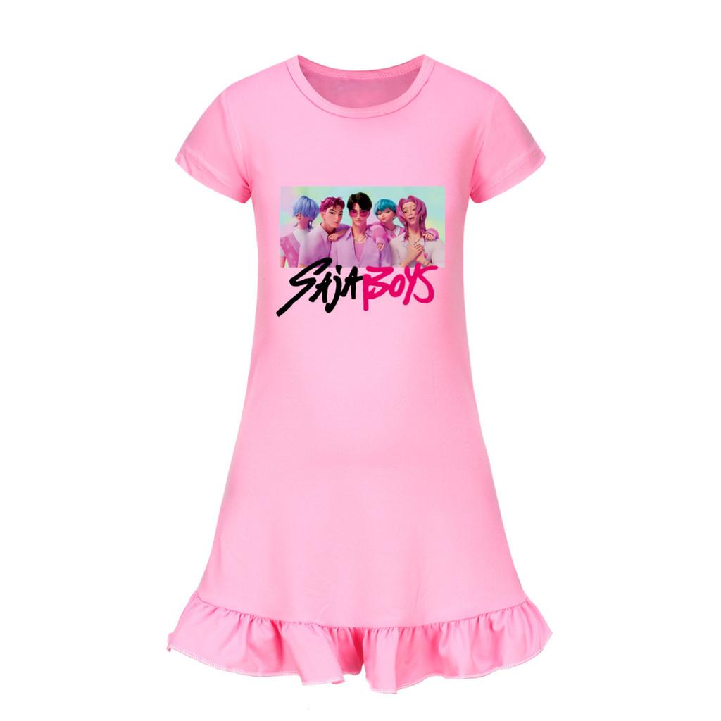 5028 Kids Girls Sajaboys Mira Zoey Rumi Printed Ruffle Short Sleeves Casual Dress