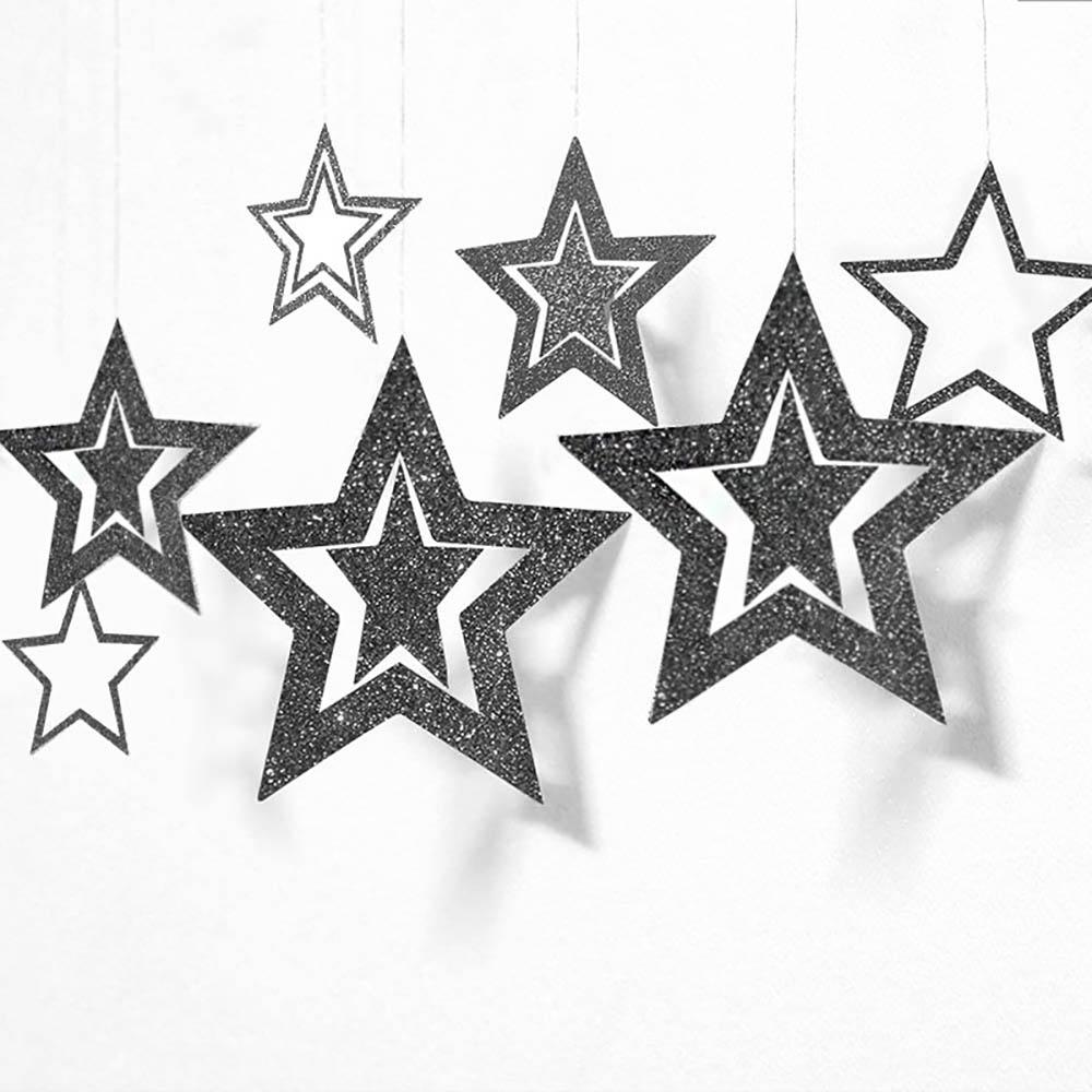 7Pcs/Pack Hollow Out Star With Glitter Paper For Christmas New Year Wedding Birthday Party Home Cafe Shopwindow Hanging Ornaments Decoration Supplies