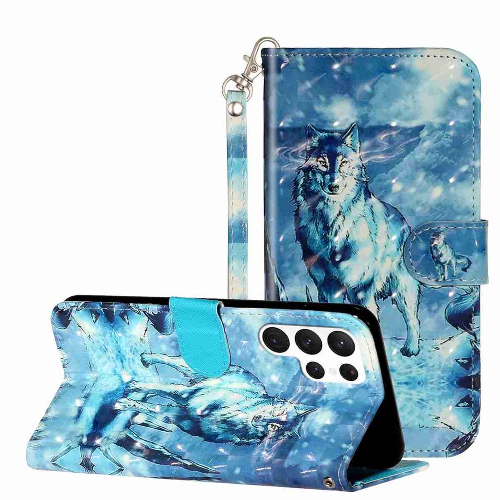 Snowy Wolf 3D Pattern Shockproof Card Slots PU Leather Wallet Case for iPhone,Samsung,Huawei,Xiaomi,Moto,Tecno,Google,Nokia,Oppo,ZTE,Blackview...