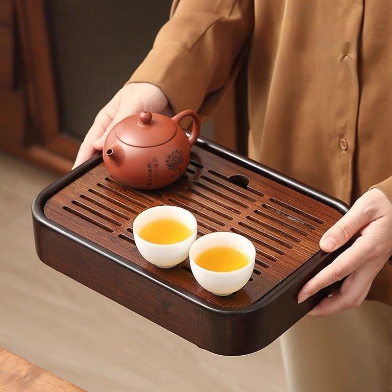 GIANXI Bamboo Drained Tea Tray Household Kung Fu Tea Set Accessories Dry Foam Table Small Tray Simple Square Tea Sea