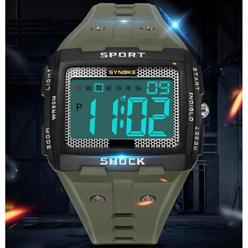 New Top Brand Men's Sports Electronic Watch Waterproof Luminous Large Screen Square Outdoor Military Watch Student Watch