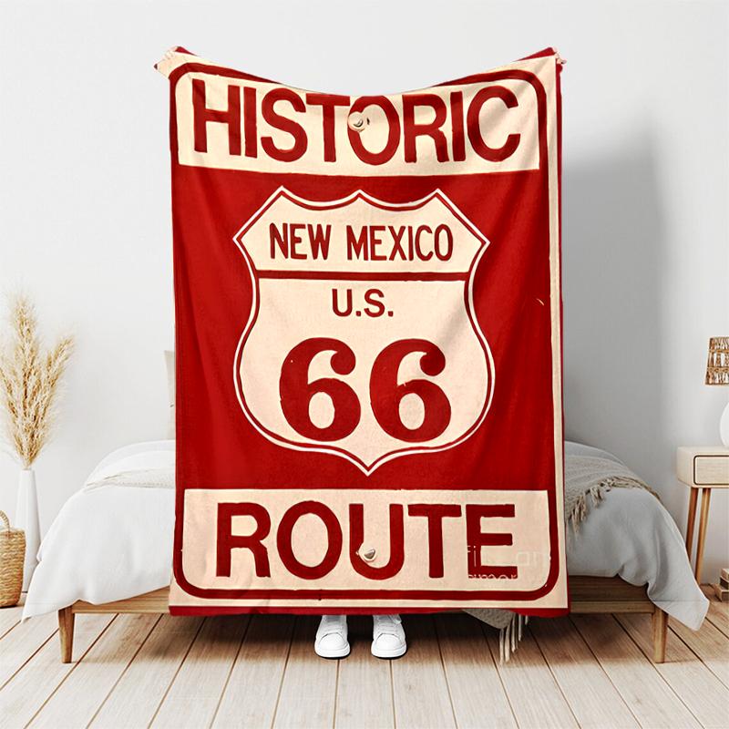 1pc Blanket U.S. Route 66(0) Print Design, Lightweight Blanket for Sofa, Bed- Soft &Warm, Gift for All Seasons like Christmas, Halloween