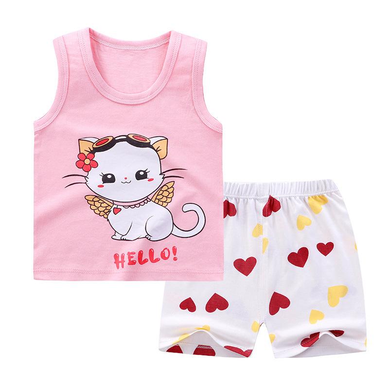 2Buc/Set Bebeluși Băieți Copii Drăguț Vestă Tricou + Pantaloni Desene Animat Haine Costum