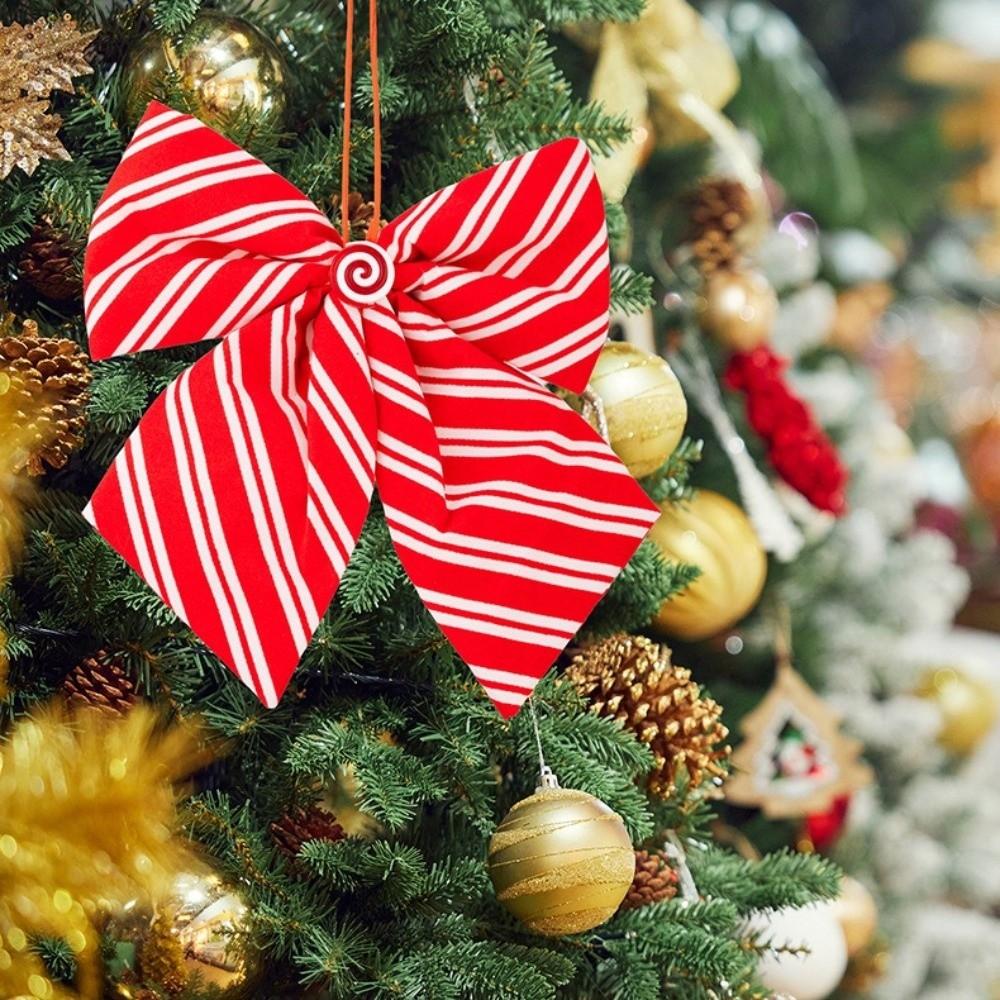 Candy Stripe Christmas Bow Tie Red White Tree Decorations New Wreath Bow  Door Decor