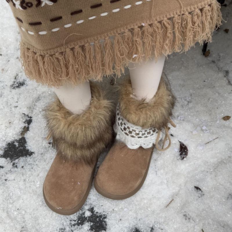 Schneestiefel Winter dicksohlig Retro Samt Niedlich Mori Haar Röhre Absatz Nische Warm Baumwollschuhe Mao Mao Stiefel