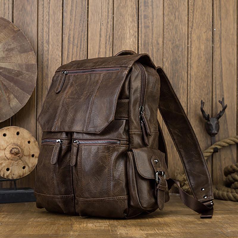 Handmade Cowhide Korean Backpack Men's Casual Trend School Bag College Style Personalized Leather Men's Bag