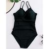 V Neck Twist Front Tummy Control One Piece Swimsuit High Cut Bathing Suit