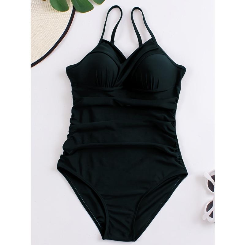 V Neck Twist Front Tummy Control One Piece Swimsuit High Cut Bathing Suit