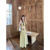 Neck Skirt Dress Women's Summer New Suspender Skirt Yellow Plaid Waist Halter South East Asia Europe and America