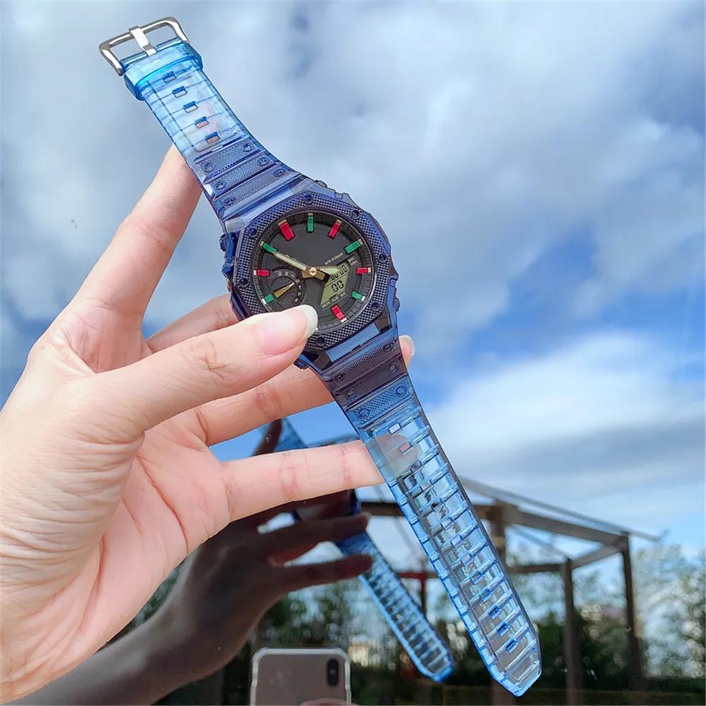 

Смоляний Ремінець З Корпусом для Casio G-Shock GA-2100 Чоловіки Жінки Заміна TPU Гума Прозорий Градієнтний Ремінець Аксесуари для Годинника GA-2100