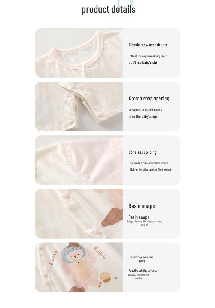 A-Class Pure Cotton Baby Romper: Summer Short Sleeve Crawling Suit for Newborn Boys & Girls