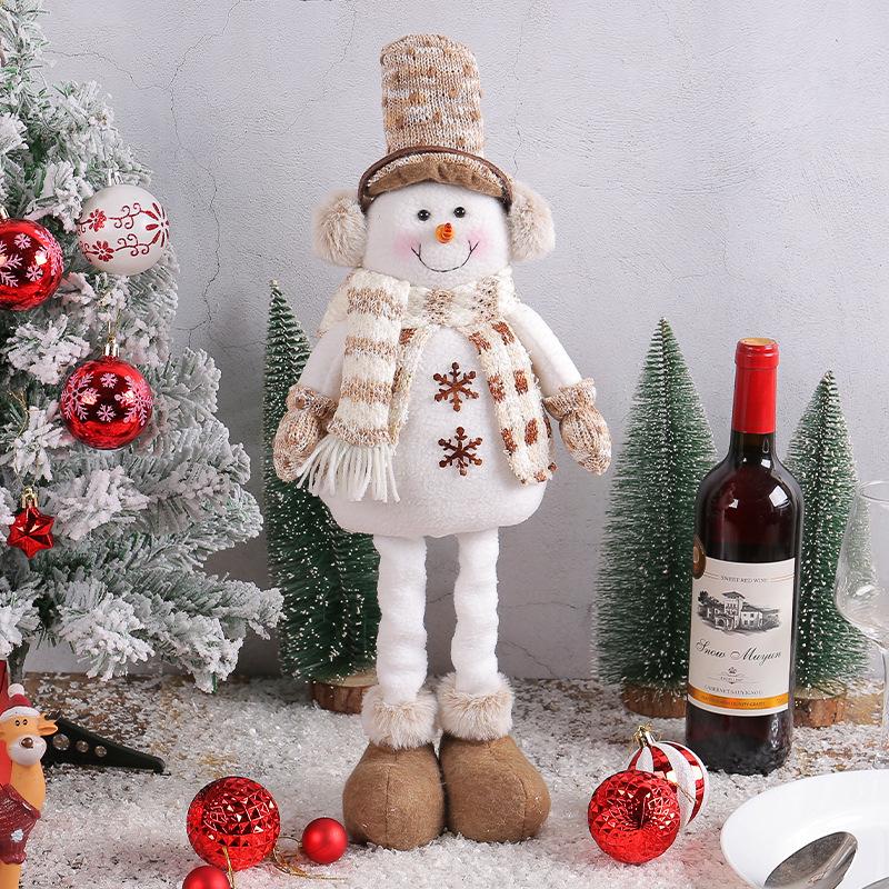 Christmas Snowman Telescopic Doll with Knitted Earmuffs & Reindeer - Desktop & Window Decoration Ornament