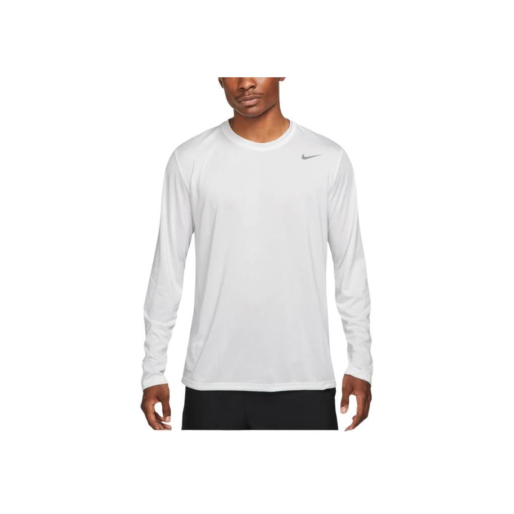 Nike Logo Print Solid Color Straight-Cut Crew Neck Long Sleeve T-Shirt Men Tops White 727980-100