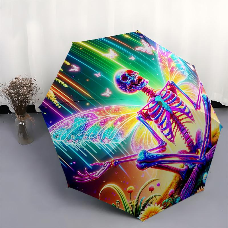 1pc Colorful Skeleton with Butterfly Wings Umbrella with Plastic Handle,Suitable for All Seasons Home Travel Outdoor UmbrellaB1848
