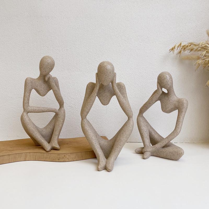Korean Style Abstract Thinker Resin Figure Ornament for Home Décor and Photography Props
