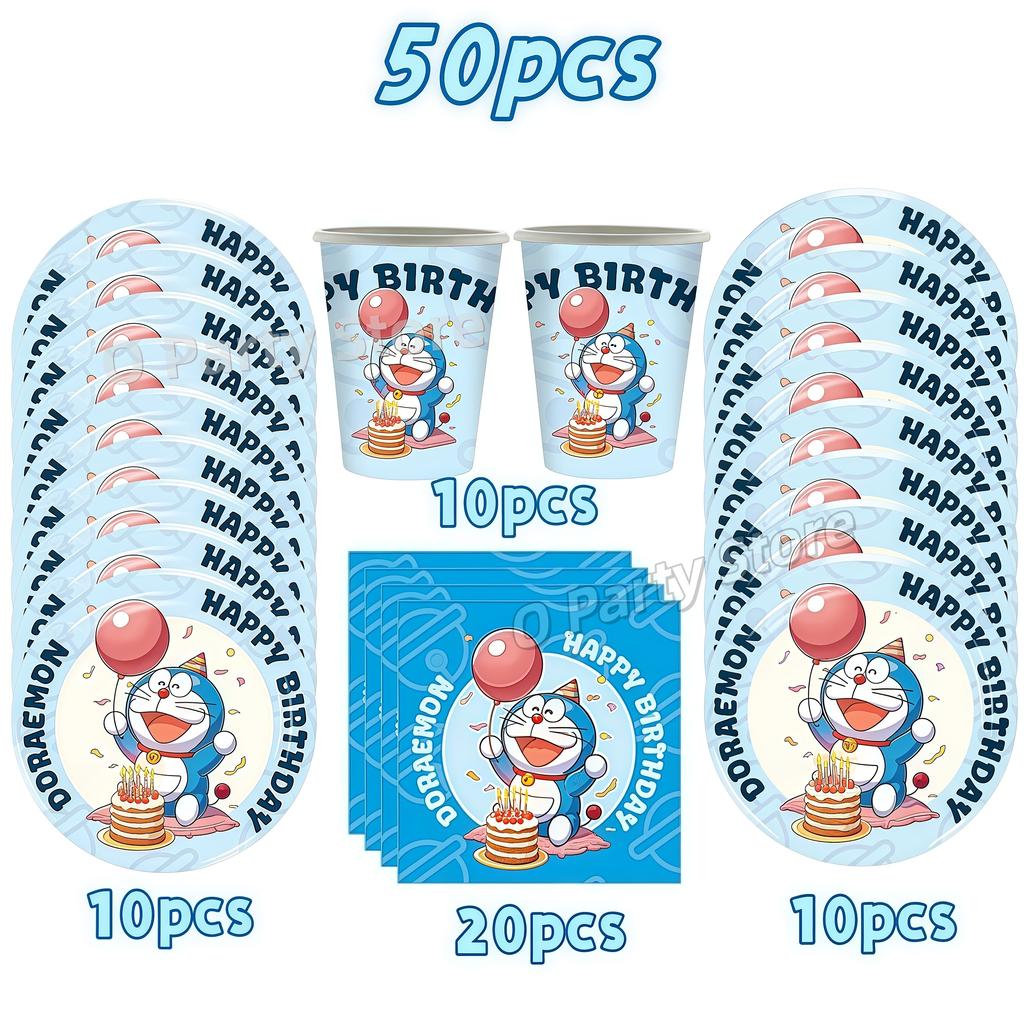 Doraemons Birthday Party Decoration Tableware Plate Cup Balloon Cake Topper Banner Stickers Kids Favor Gift Baby Shower Supplies