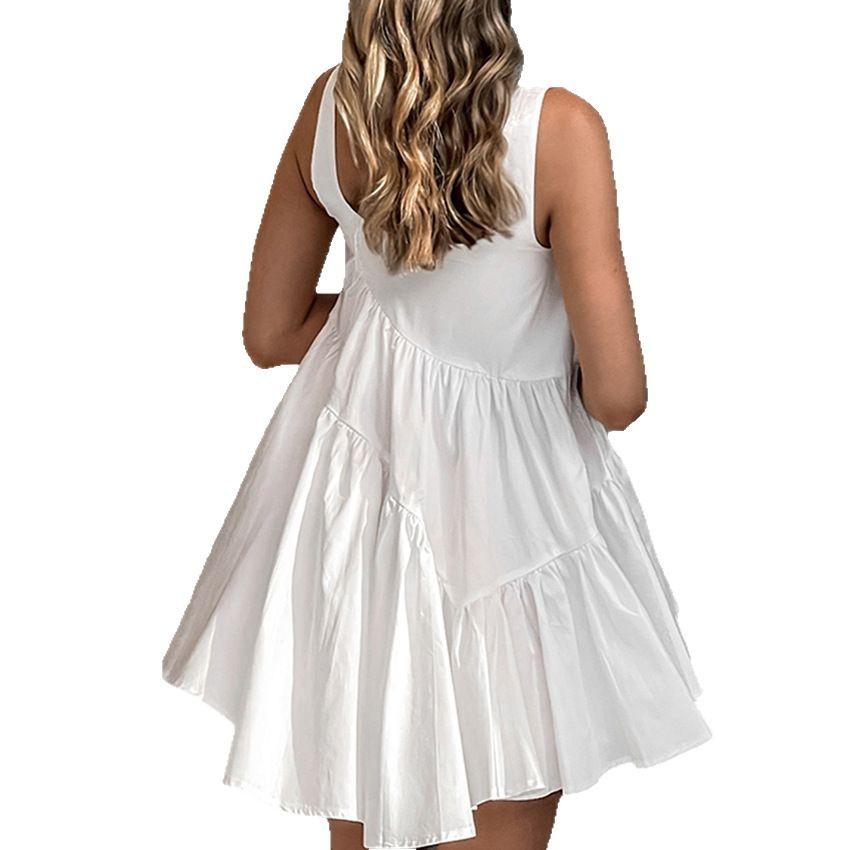 Summer European and American casual loose A-shaped skirt women's summer fashionable white vest dress design sense women's clothing