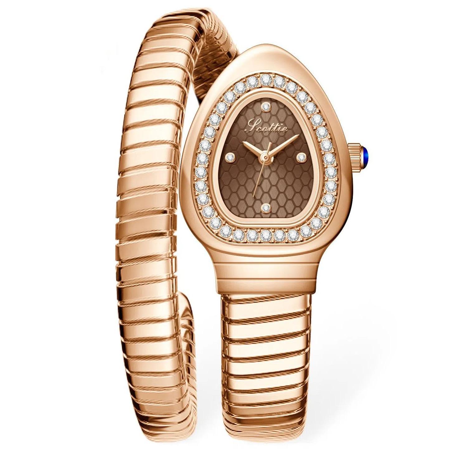 

Роскошные Модные Женские Часы-Браслет в Форме Змеи Уникальный Дизайн Змеиный Элегантный Браслет для Платья Женские Кварцевые Часы ярко-розовый/золотой